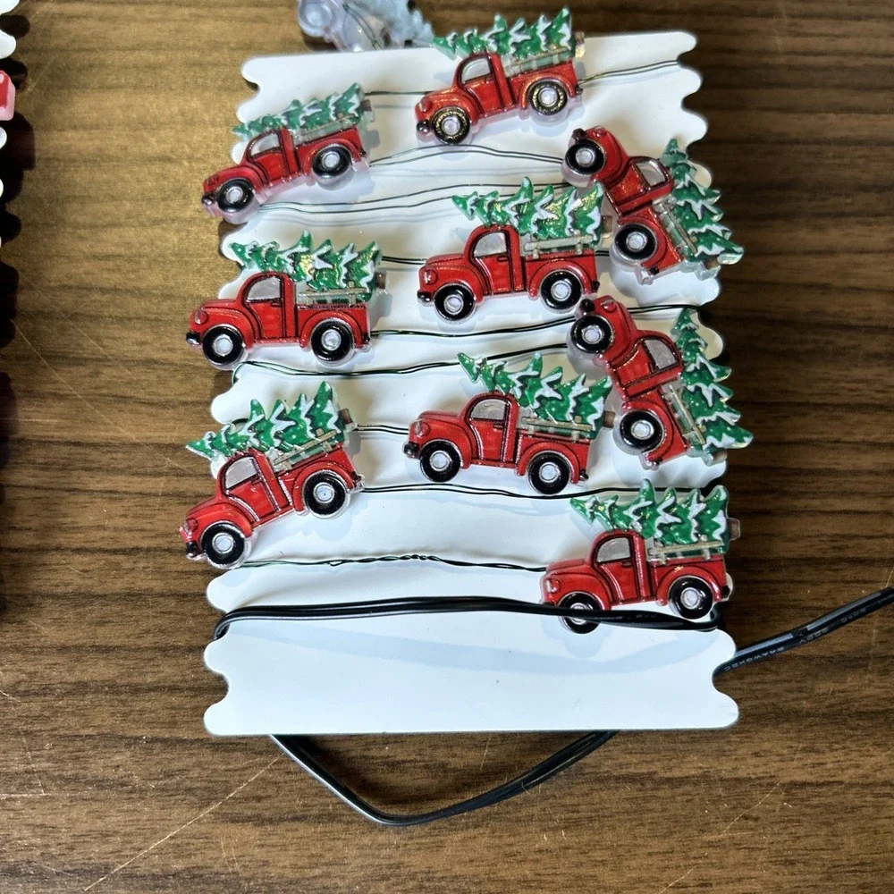 Winter Wonder Lane Christmas Red Pickup Truck Tractor LED String Light Lot of 2